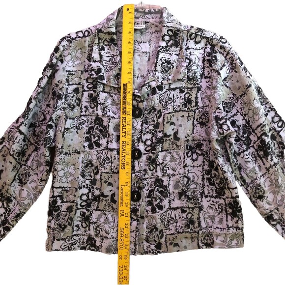 Habitat 100% Linen Button Down Shirt Womens Size L Floral Garden Girl Lagenlook - Picture 12 of 15